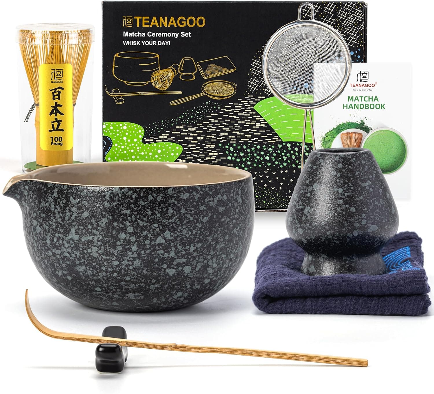 TEANAGOO Matcha Set, Matcha Tea Set, Matcha Bowl, Matcha Accessory Set, Matcha Bowl with Pourer, Bamboo Matcha Whisk, 7 Pieces, Matcha Tea Sets for Matcha Lovers, N17, Anthracite Grey